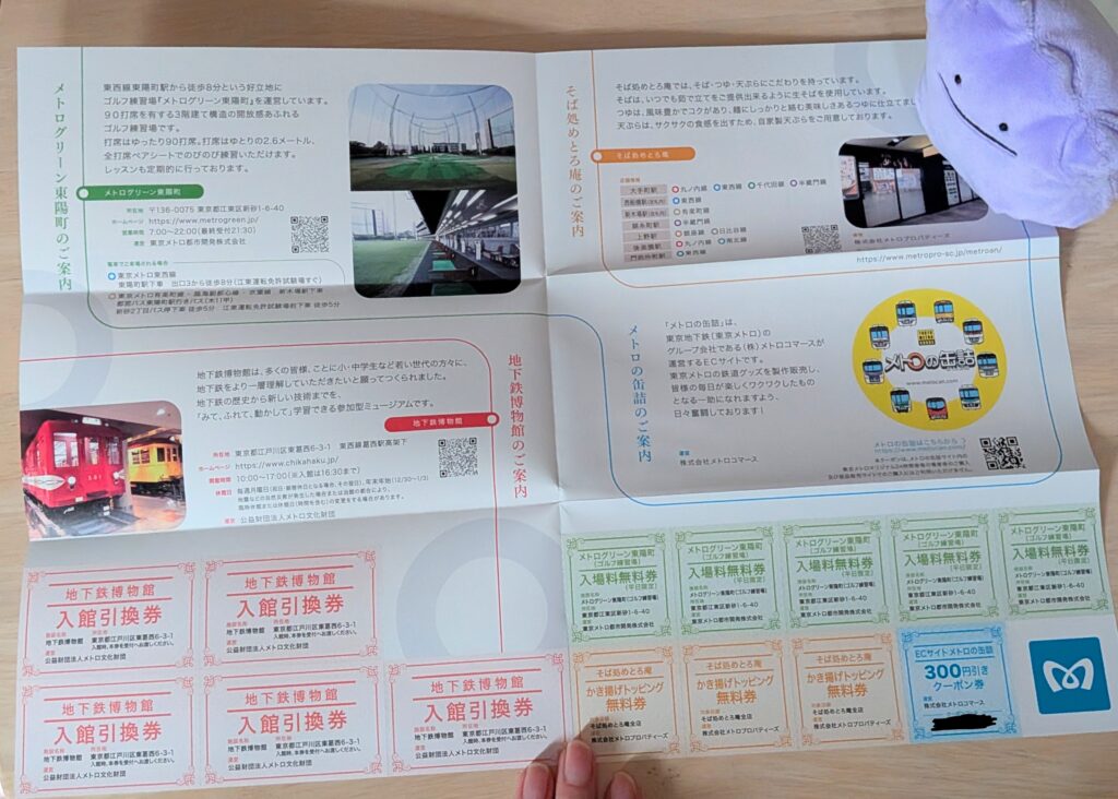 東京メトロの自社関連施設優待券のパンフレット